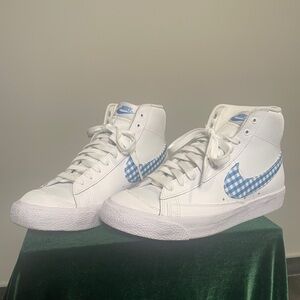 NIKE BLAZER MID 77 BLUE GINGHAM SNEAKERS NO BOX